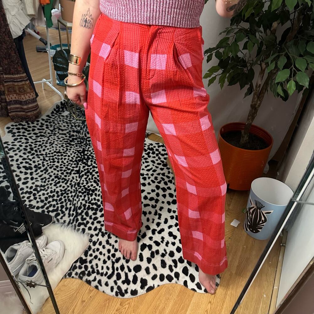 Anthropologie x Porridge Preppy Plaid Wide-Leg Pants Red Size XS NWT - Picture 4 of 7